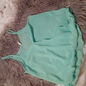 Light turquoise sheer cami, wrap-style. Perfect under blazer.